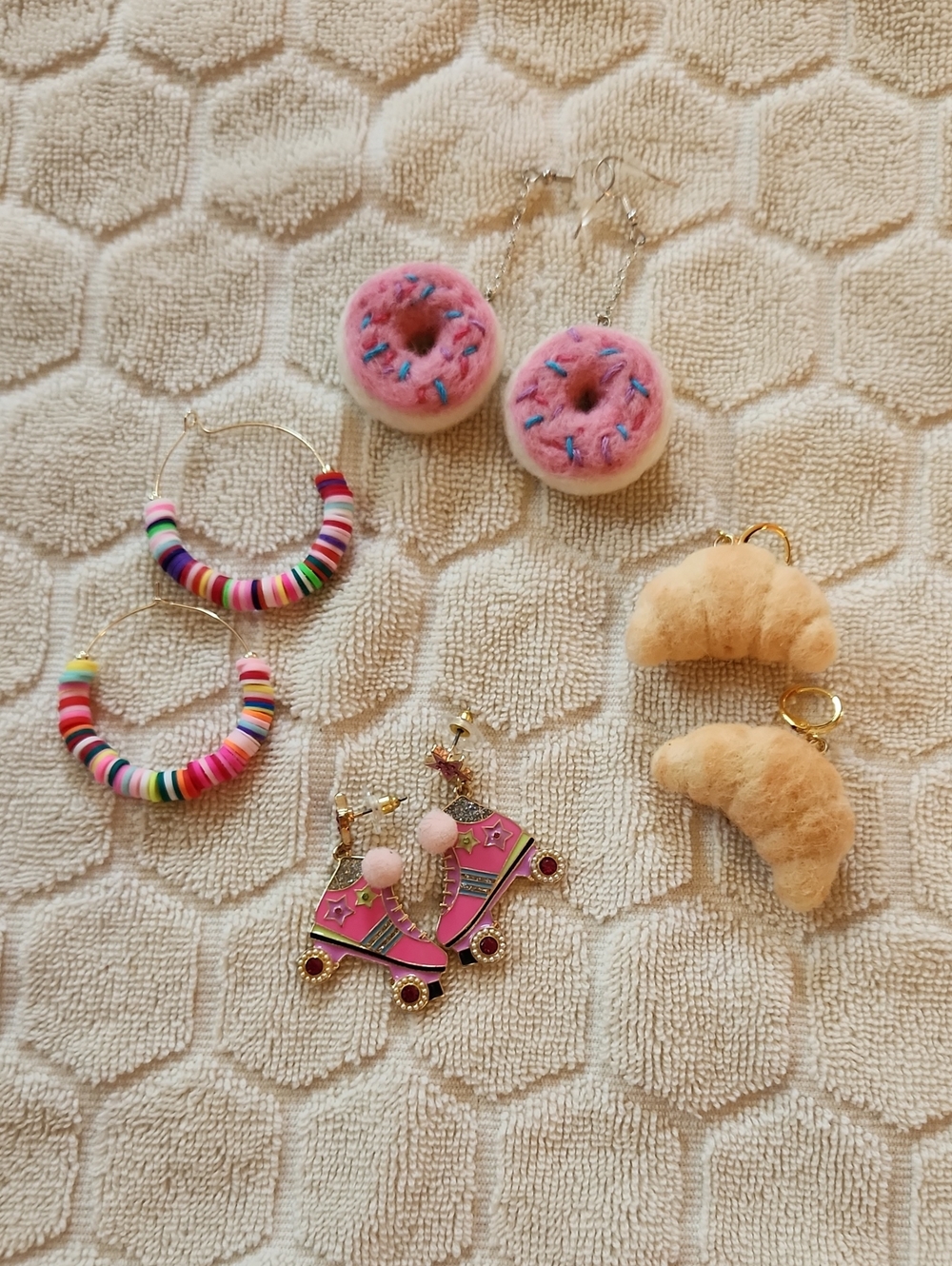 Fun Kitschy Girlhoodcore Summer Earring Set- Donuts, Croissants, Skates